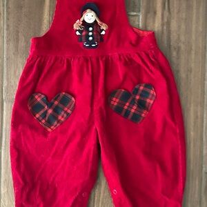 Vintage Red  Kids Overalls with Heart Patches